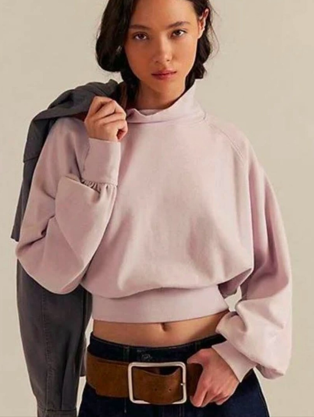 Free People Sz Small Mock Neck Crop Top Euc